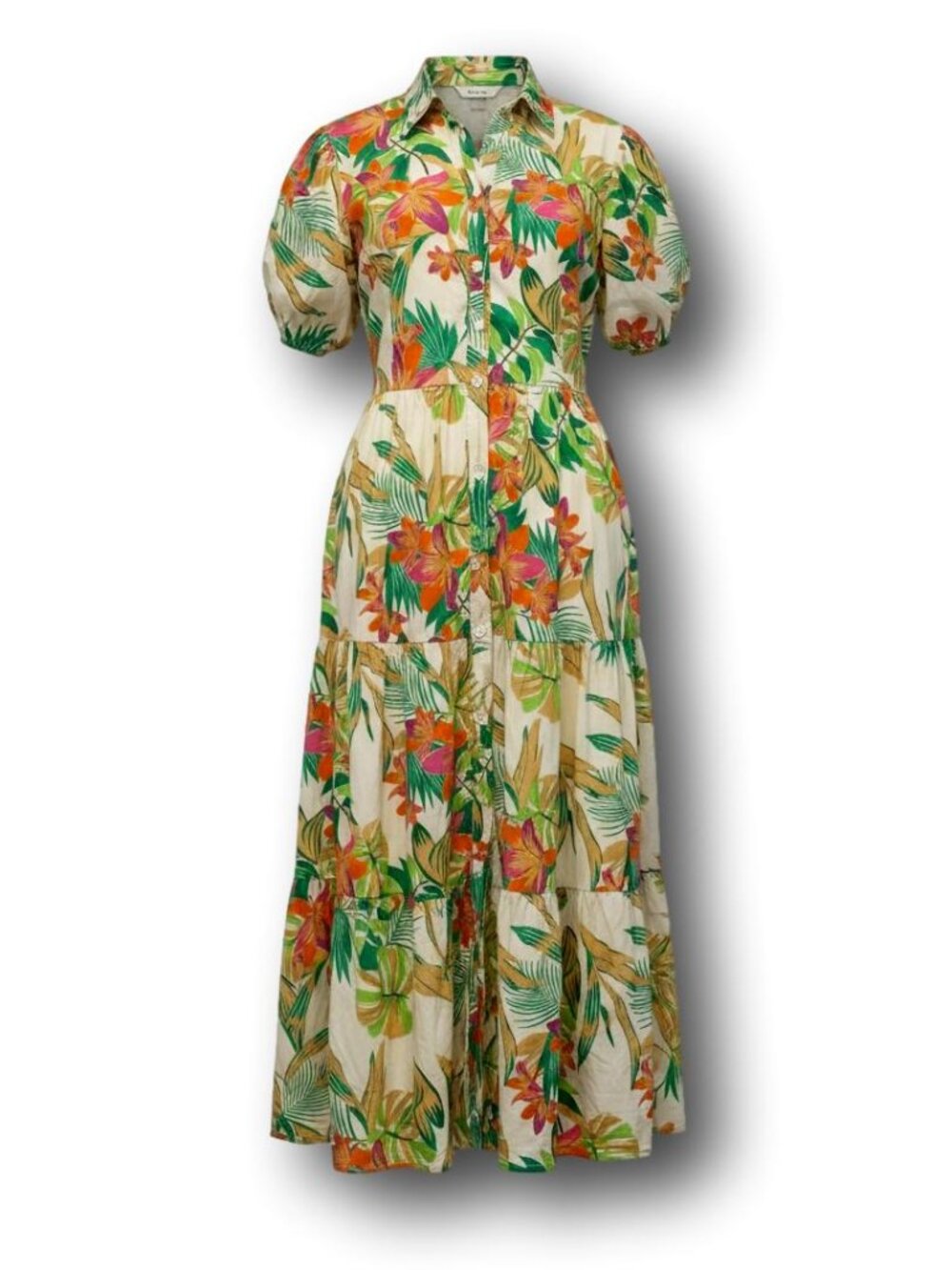 Flying Tomato Tropical Floral Puff Sleeve Button Front Maxi Dress M